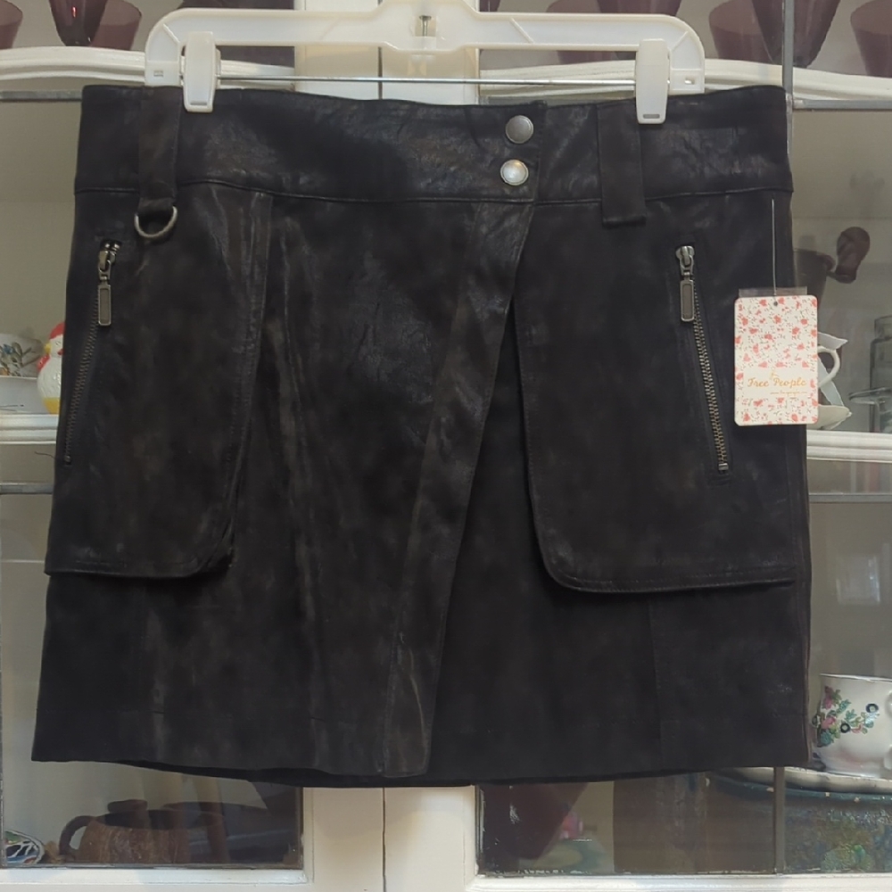 Free People Black Textured Mini Skirt, 12